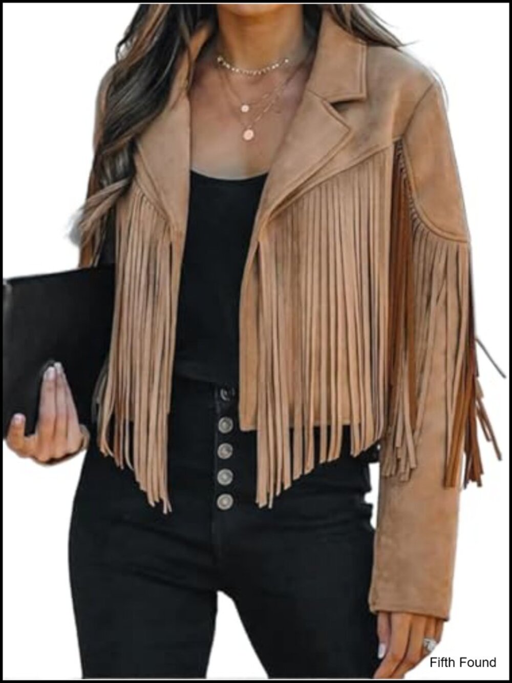 Faux Suede Leather Jacket Women Cropped Fringe Tassel Motorcycle Fall Western